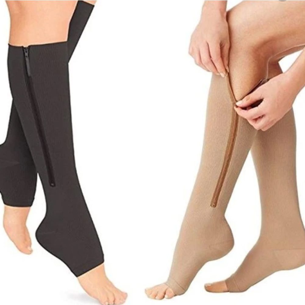 2 Pair Zipper Compression Socks for Women Men Open Toe Compression Socks  Easy on