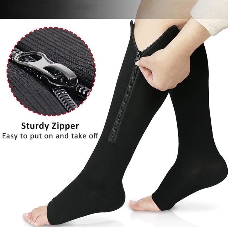 Zippered Compression Stockings, Black, L/XL