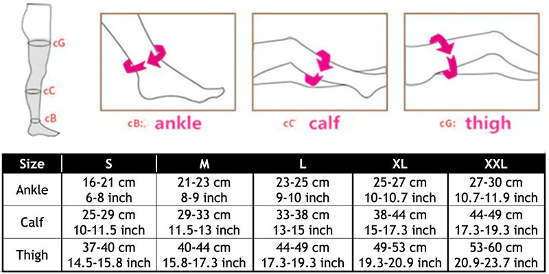 pro compression pantyhose size chart
