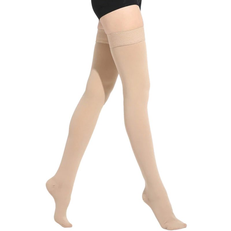Beige, L Meowoo 4 Pairs Compression Socks Thigh High 25-35 mmHg Suitable for Men & Women 